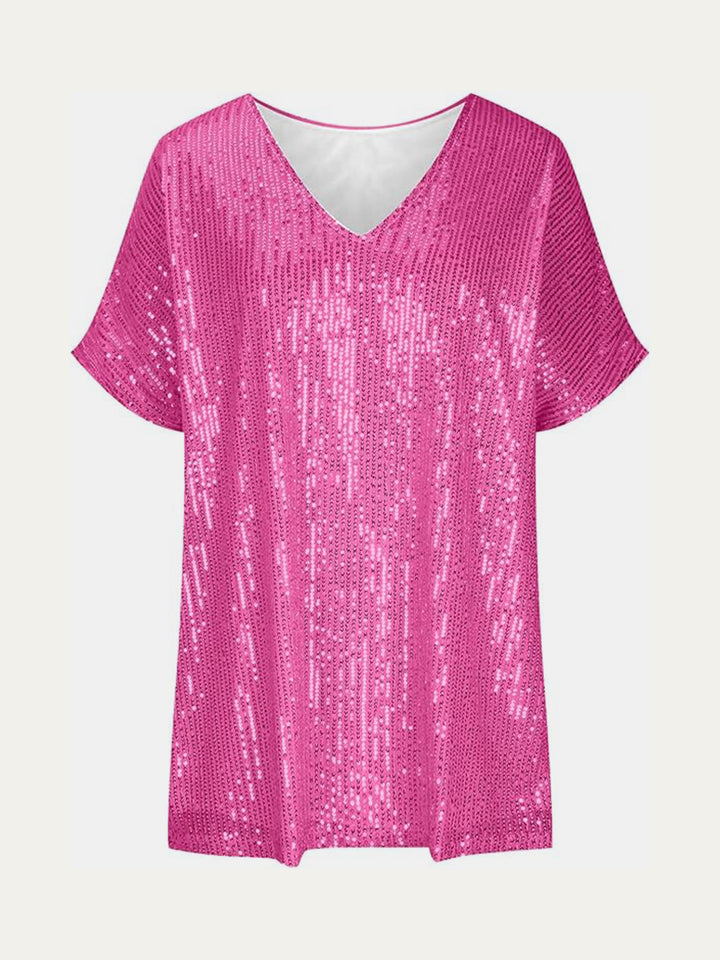 Bouncing Doodle Sequin V-Neck Short Sleeve Top