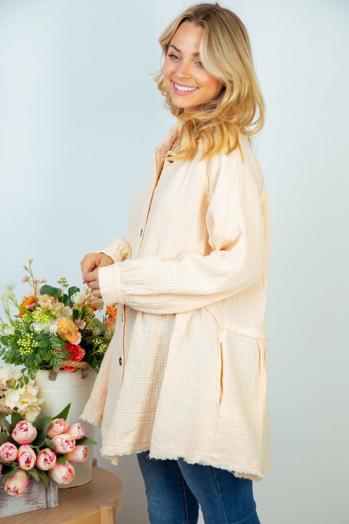 White Birch - Long Sleeve Woven Button Down Top