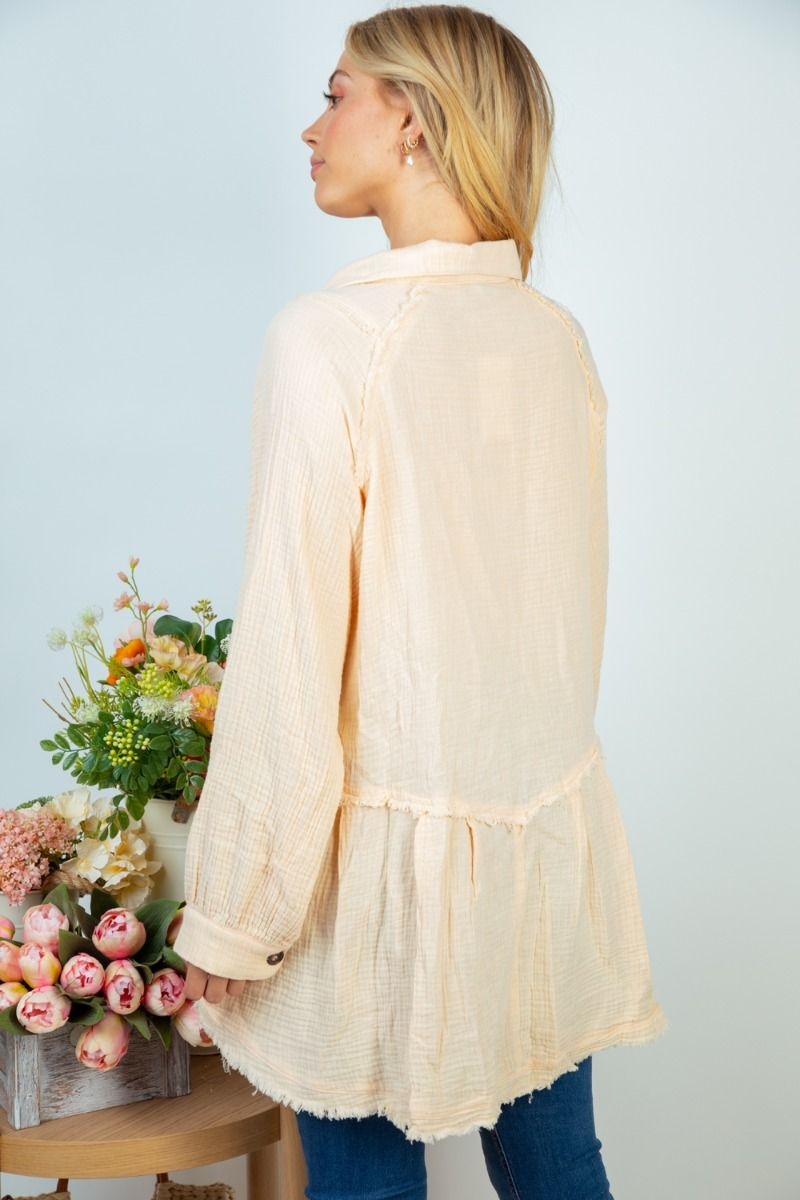 White Birch - Long Sleeve Woven Button Down Top