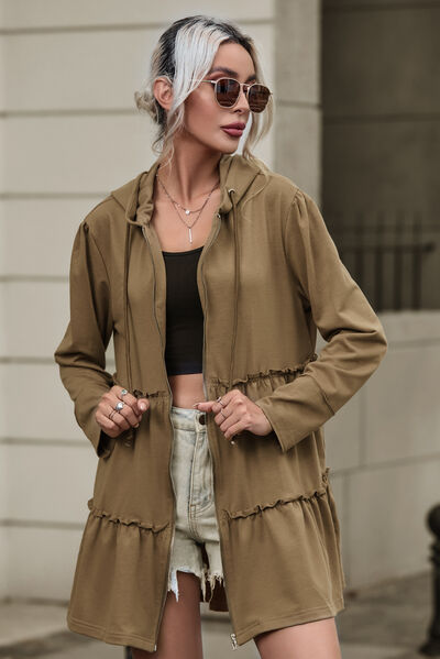 The Bouncing Doodle Zip Up Frill Drawstring Hooded Jacket