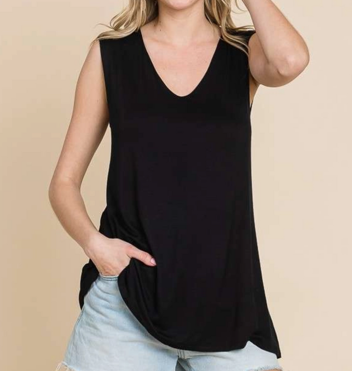 Culture Code - Semi Flare Double Layered V Neck Tank