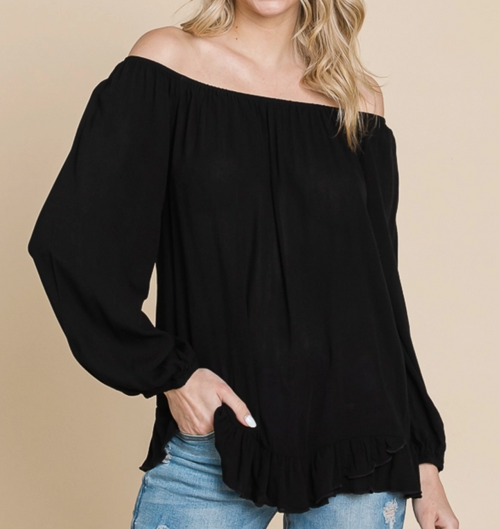 Culture Code - Off Shoulder Ruffle Bottom Solid Top