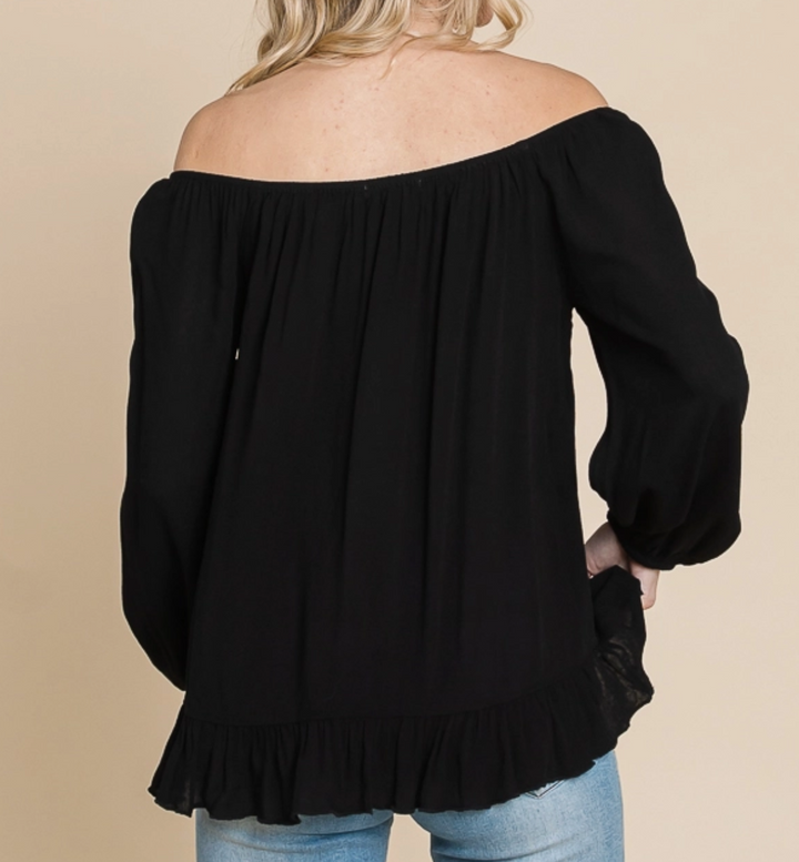 Culture Code - Off Shoulder Ruffle Bottom Solid Top