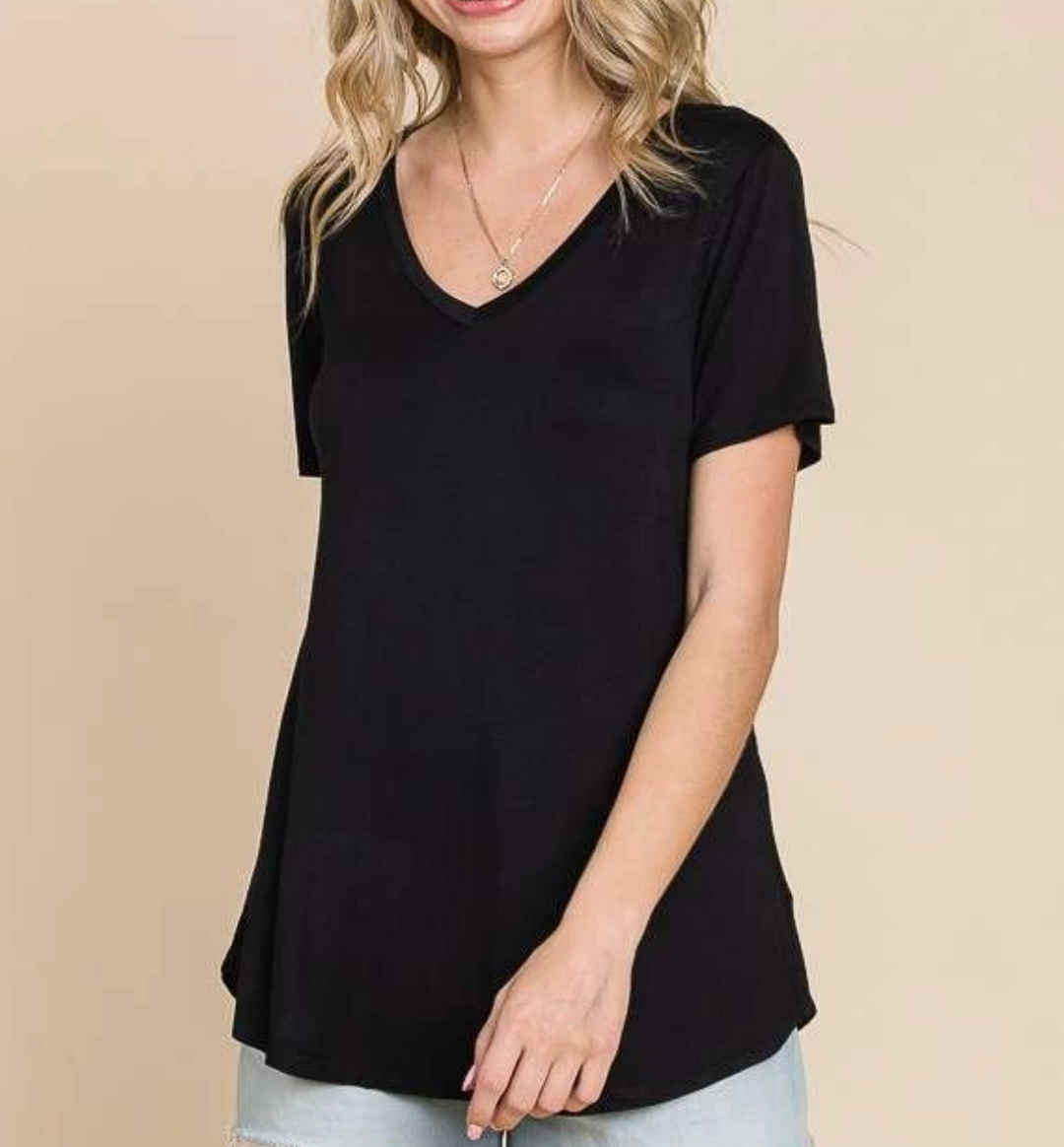 Culture Code - Semi Loose V Neck Short Sleeve Top