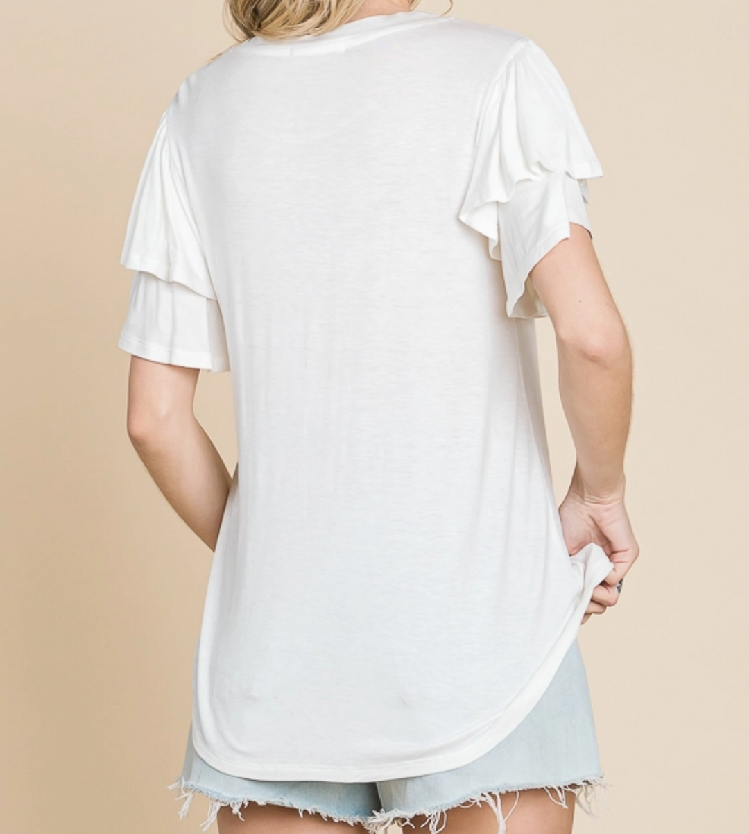 Culture Code - Round Neck Relaxed Fit Ruffle Sleeve Top