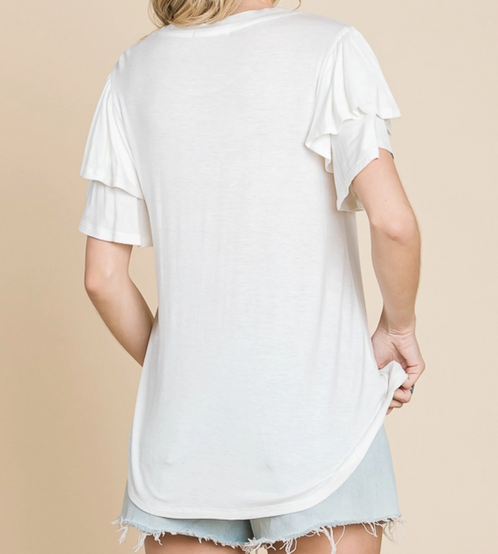 Culture Code - Round Neck Relaxed Fit Ruffle Sleeve Top