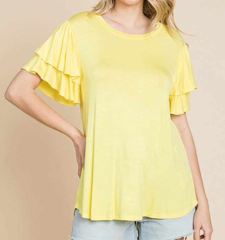 Culture Code - Round Neck Relaxed Fit Ruffle Sleeve Top