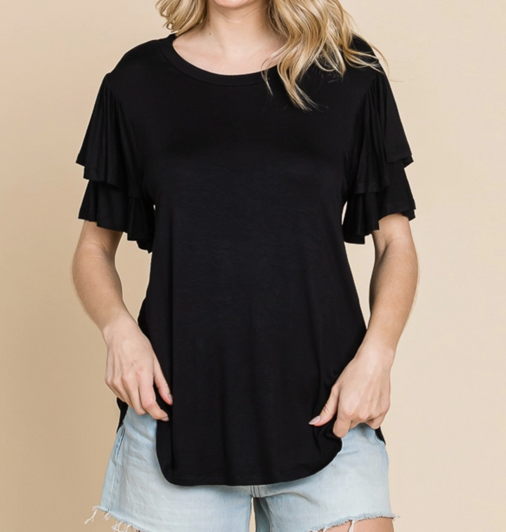 Culture Code - Round Neck Relaxed Fit Ruffle Sleeve Top