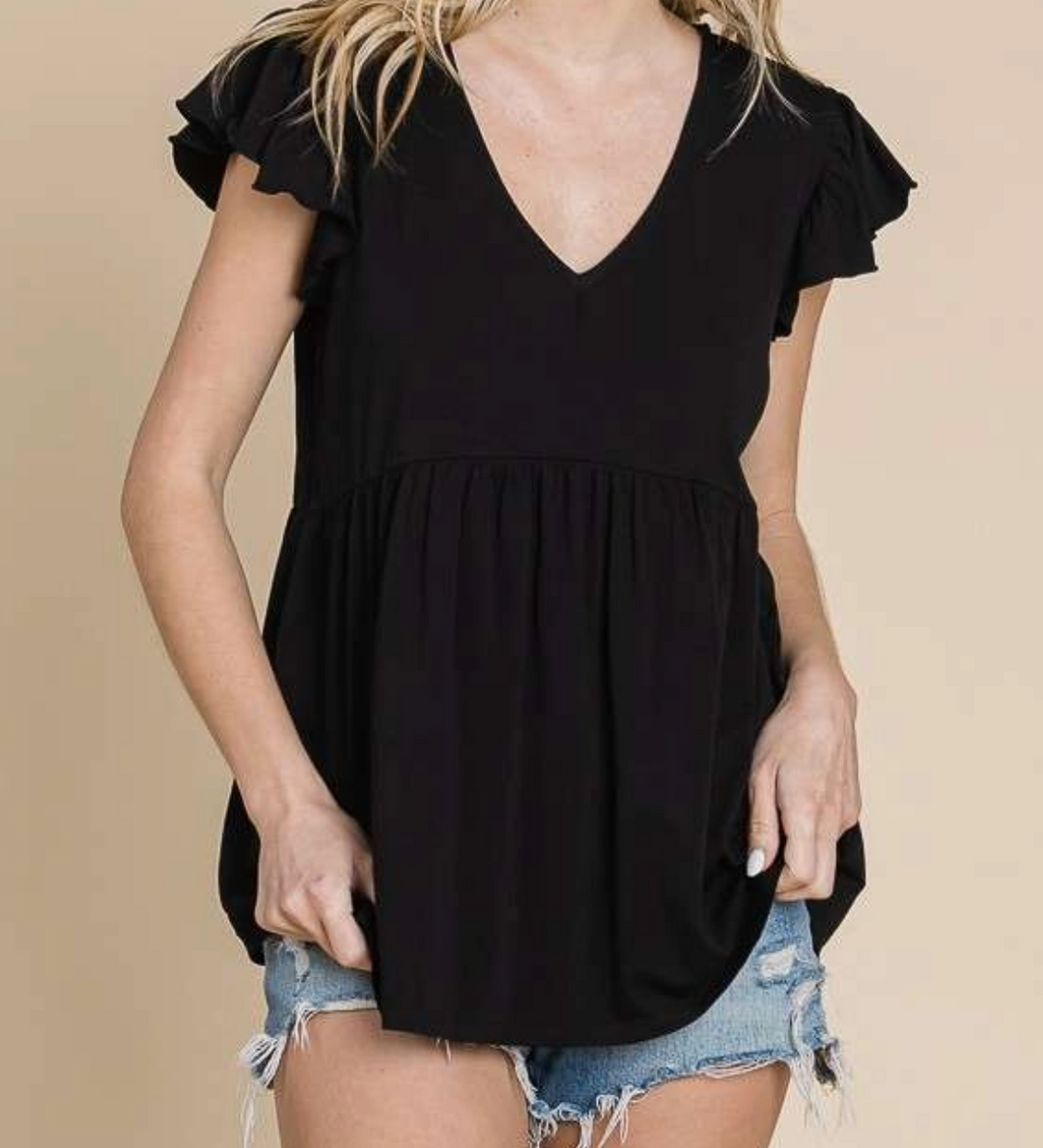 Culture Code - V Neck Ruffle Sleeve Babydoll Top
