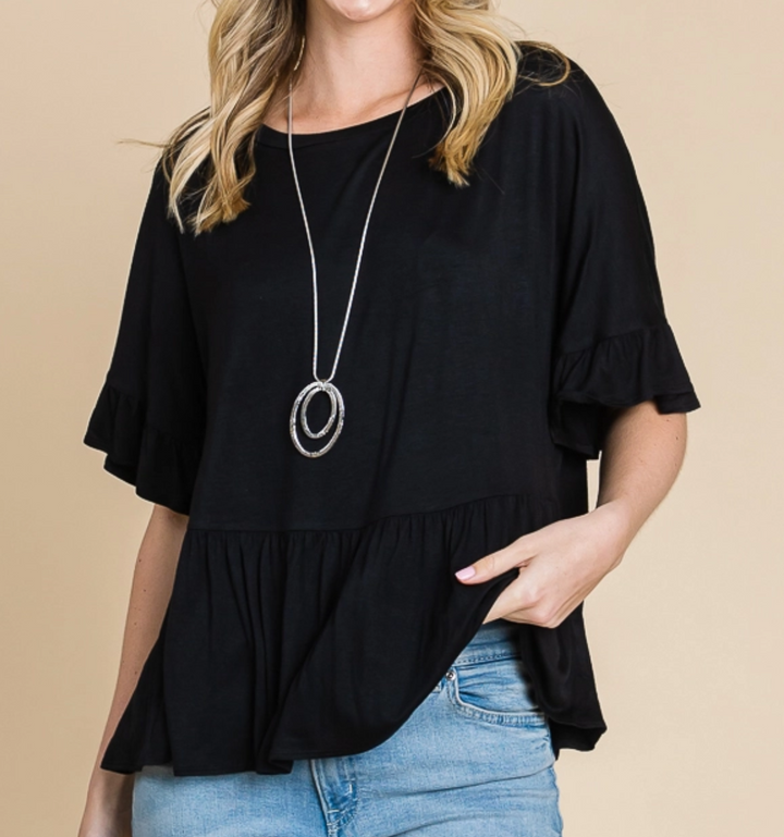 Culture Code - Boat Neck Tiered Ruffle Sleeve Top
