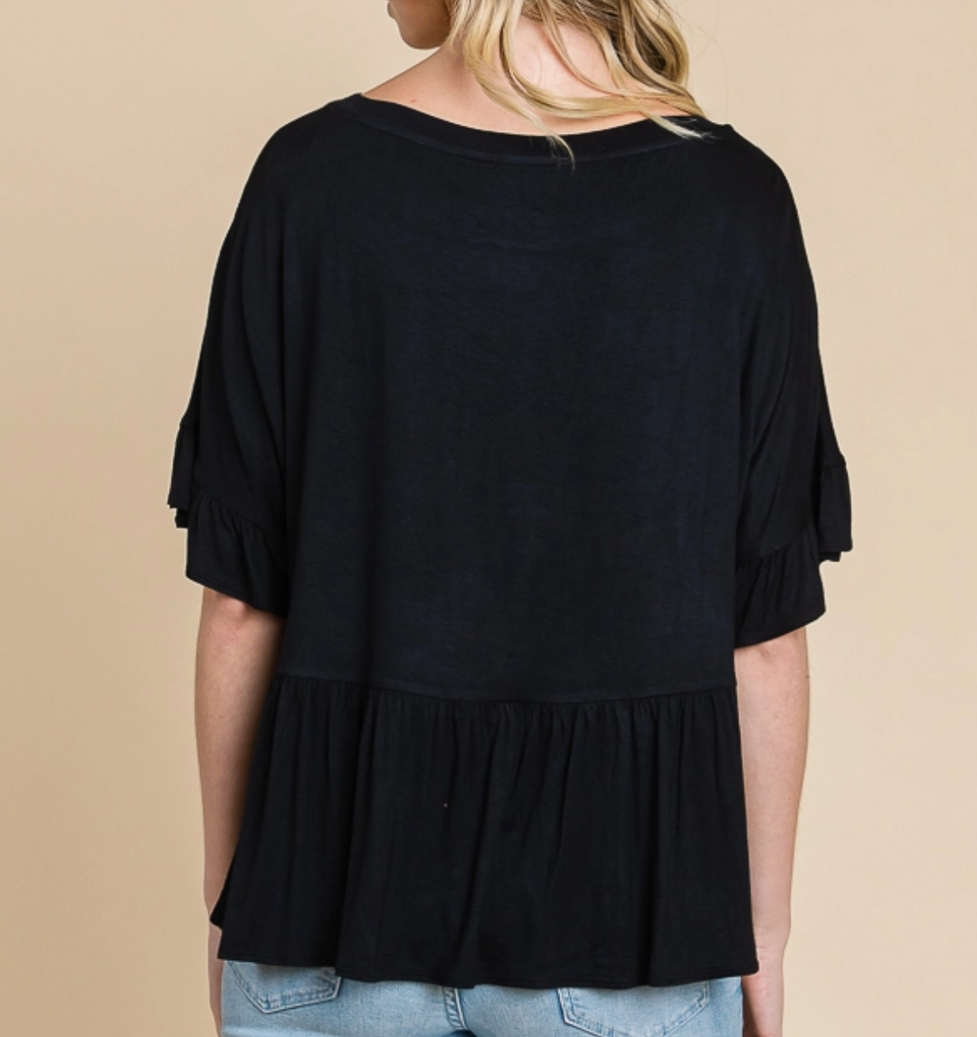 Culture Code - Boat Neck Tiered Ruffle Sleeve Top