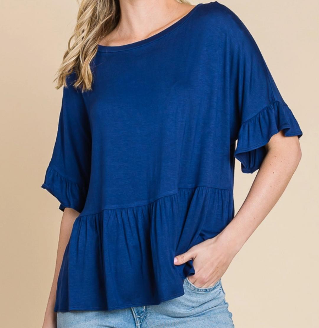 Culture Code - Boat Neck Tiered Ruffle Sleeve Top