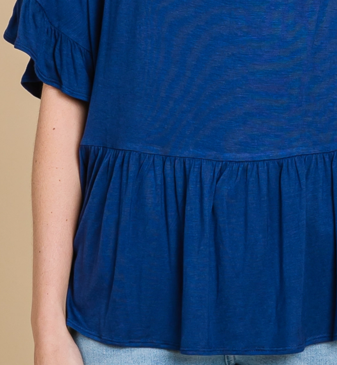 Culture Code - Boat Neck Tiered Ruffle Sleeve Top