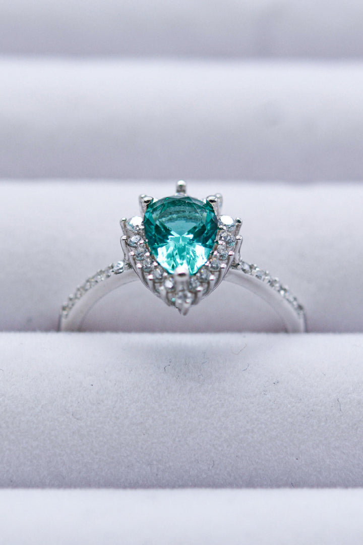 Paraiba Blue Zircon Pear Shape Ring