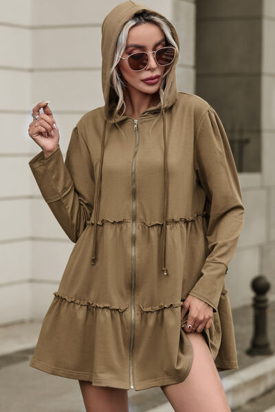 The Bouncing Doodle Zip Up Frill Drawstring Hooded Jacket